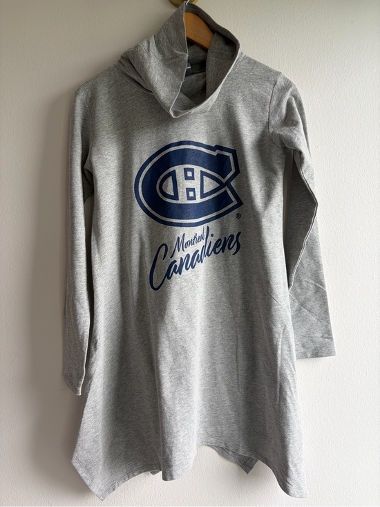 NHL Dresses & Skirts - NHL Women’s Asymmetrical Grey Hooded Dress with Navy Canadiens Logo